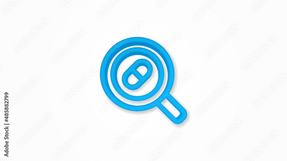 magnifier glass with a pill 3d line flat color icon. Realistic vector illustration. Pictogram isolated. Top view. Colorful transparent shadow design. magnifier glass with a pill 3d line flat color icon. Realistic vector illustration. Pictogram isolated. Top view. Colorful transparent shadow design.