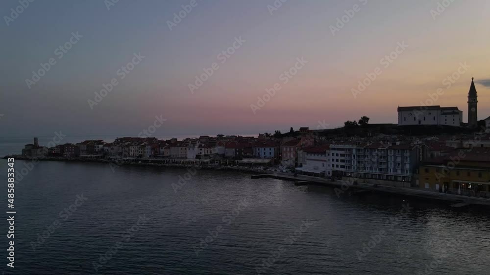 Aerial Drone View Over Piran Cityscape in Slovenia at Adriatic Sea on Sunrise Aerial Drone View Over Piran Cityscape in Slovenia at Adriatic Sea on Sunrise