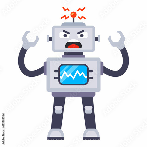 full length broken evil metal robot. cyborg killer. flat vector illustration.