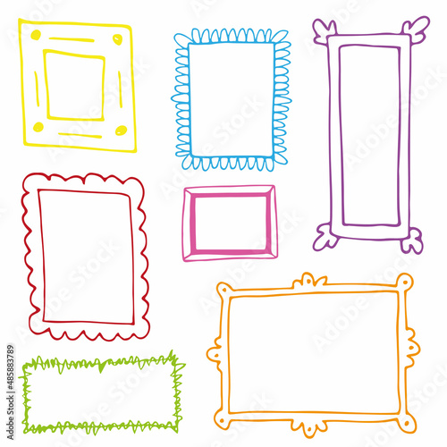 Set of hand drawn doodle frames, squares, vector borders design elements.