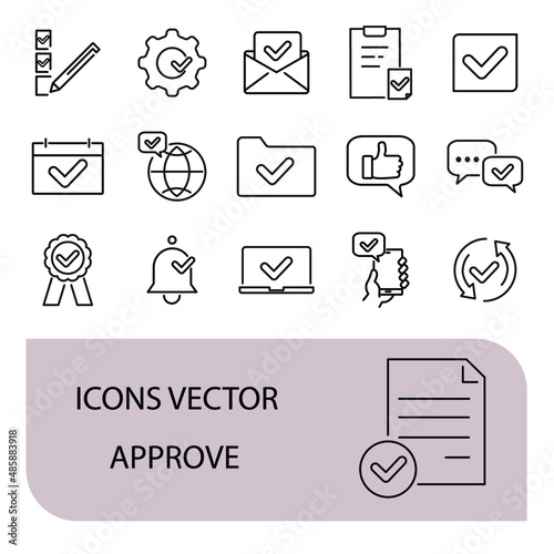 Approve icons set . Approve pack symbol vector elements for infographic web