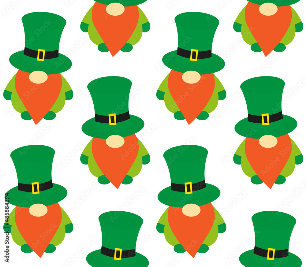 Vector seamless pattern of flat cartoon dwarf leprechaun isolated on white background Vector seamless pattern of flat cartoon dwarf leprechaun isolated on white background