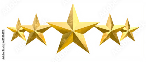 five gold stars isolated on a white