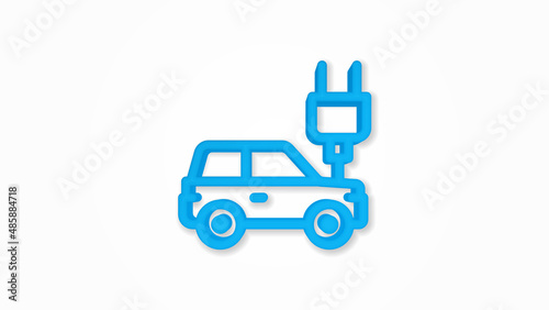 electric car, plug cable, ecology 3d line flat color icon. Realistic vector illustration. Pictogram isolated. Top view. Colorful transparent shadow design. photo