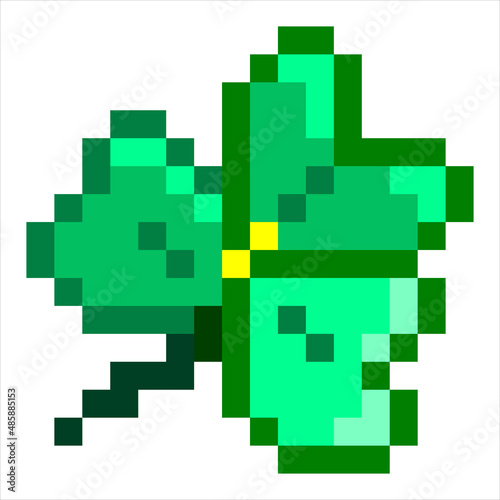 Shamrock icon vector pixel art. Small green trefoil plant, editable