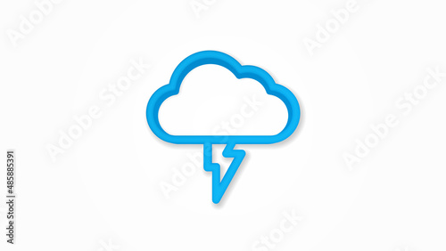Lightning, thunderstorm cloud, weather 3d line flat color icon. Realistic vector illustration. Pictogram isolated. Top view. Colorful transparent shadow design.
