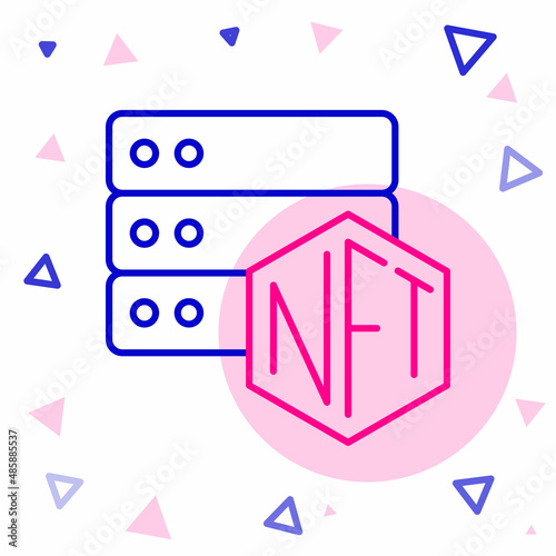 Line NFT blockchain technology icon isolated on white background. Non fungible token. Digital crypto art concept. Colorful outline concept. Vector