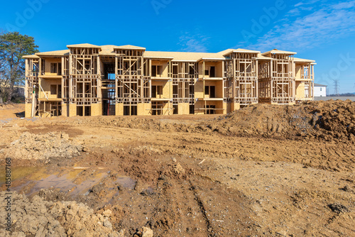 Wide Angle View Of New Apartment Building Under Construction