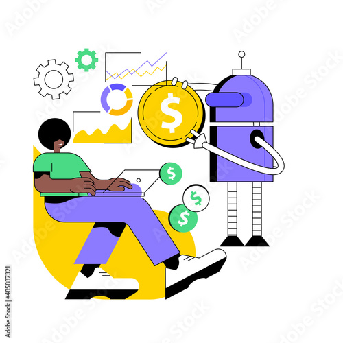 Artificial intelligence in financing abstract concept vector illustration. Financial robo advisor, AI hedge funds, artificial intelligence, technology-based finance service abstract metaphor.