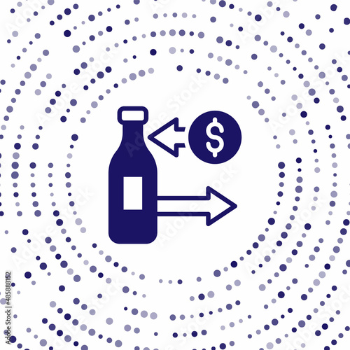 Blue Reception and sale of glass bottles icon isolated on white background. Abstract circle random dots. Vector