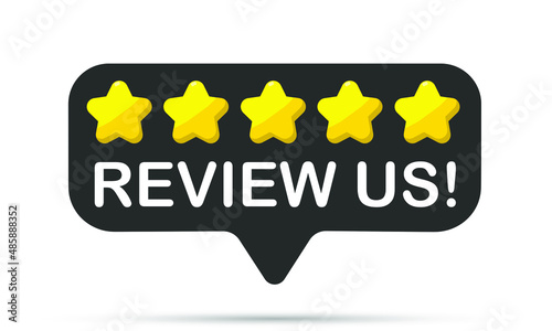 Review us! User rating concept. Review and rate us stars. Business concept. Vector illustration.