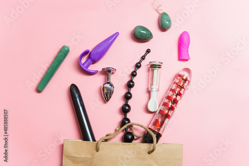 sex toy different objects with pink background