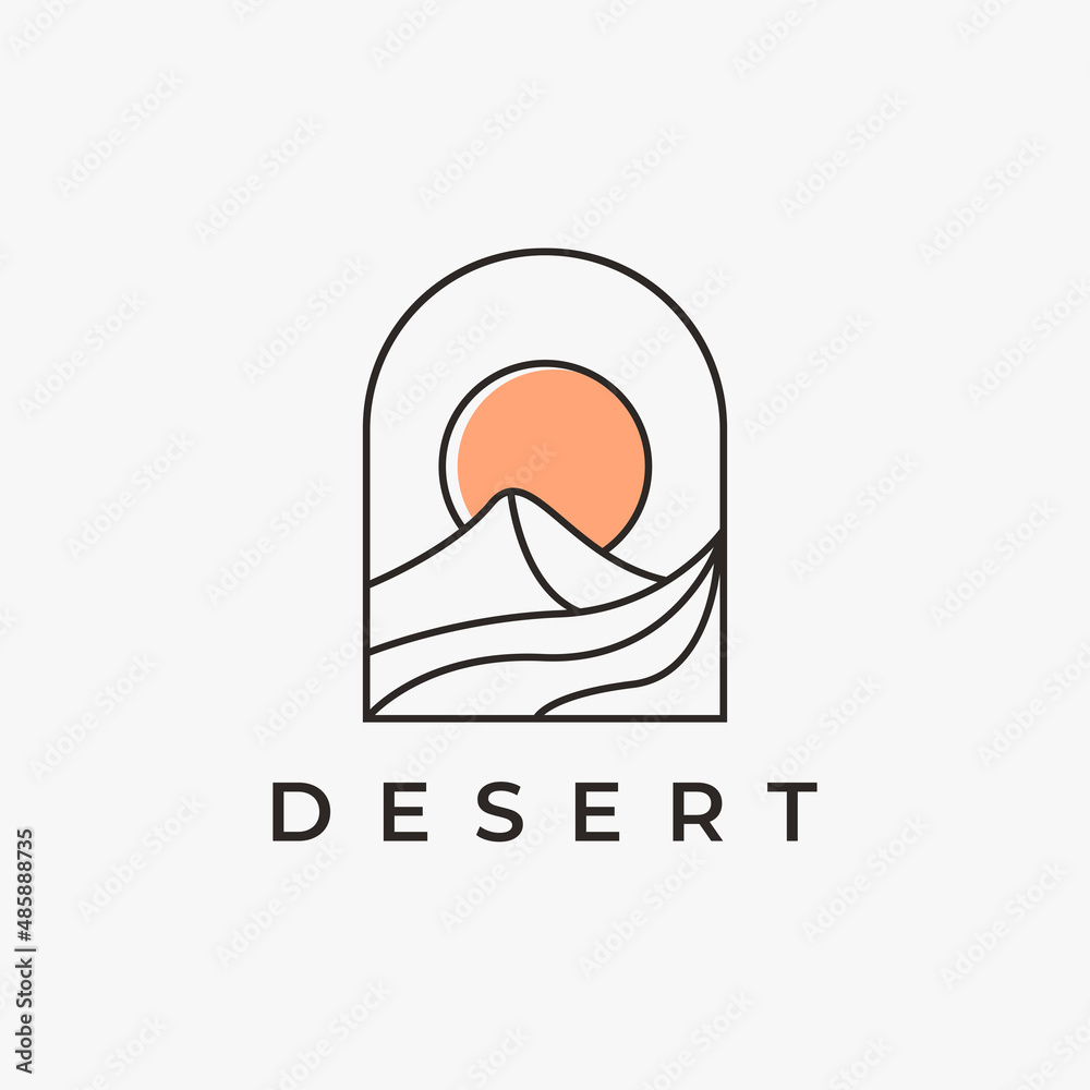 Abstract simple desert logo with line art style on white background ...