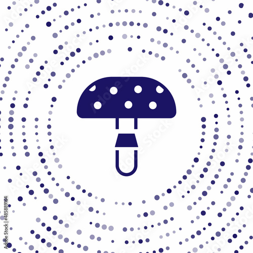 Blue Amanita muscaria or fly agaric hallucinogenic toadstool mushroom icon isolated on white background. Spotted poisonous mushroom. Abstract circle random dots. Vector