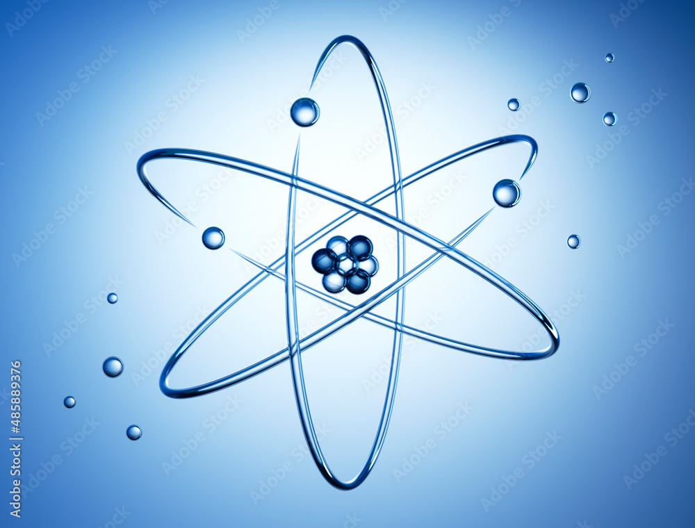 Atom nucleus with electrons - 3D illustration - obrazy, fototapety, plakaty 