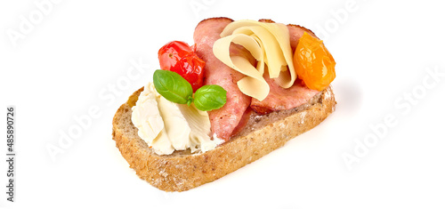 Crostini with cream cheese, isolated on white background. High resolution image.