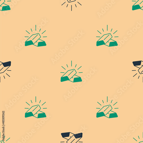 Green and black Gold bars icon isolated seamless pattern on beige background. Banking business concept. Vector