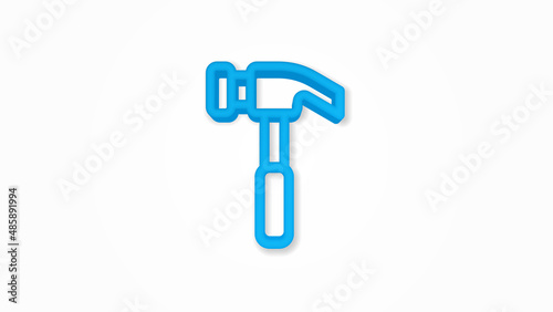 Hammer 3d line flat color icon. Realistic vector illustration. Pictogram isolated. Top view. Colorful transparent shadow design.