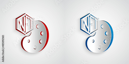 Paper cut NFT Digital crypto art icon isolated on grey background. Non fungible token. Paper art style. Vector
