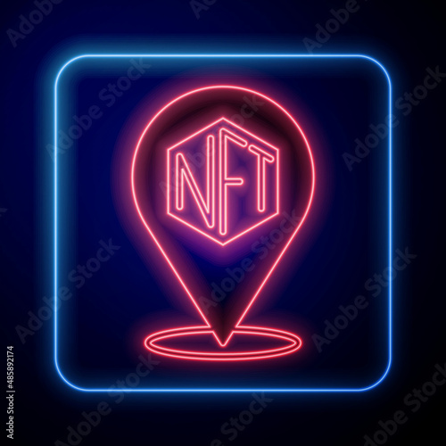 Glowing neon NFT Digital crypto art icon isolated on black background. Non fungible token. Vector