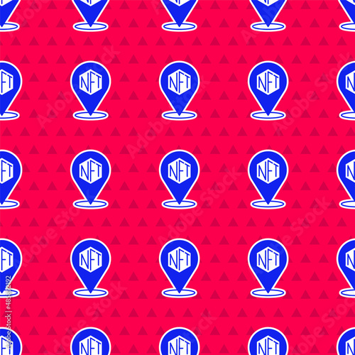 Blue NFT Digital crypto art icon isolated seamless pattern on red background. Non fungible token. Vector
