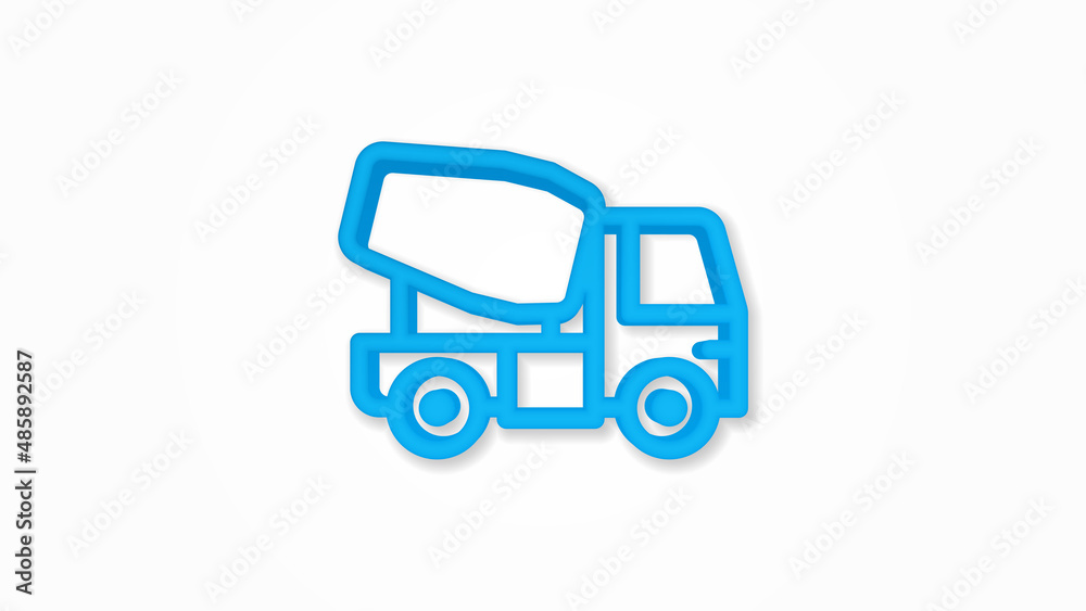 Concrete mixing truck 3d line flat color icon. Realistic vector illustration. Pictogram isolated. Top view. Colorful transparent shadow design.