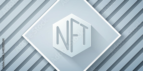 Paper cut NFT Digital crypto art icon isolated on grey background. Non fungible token. Paper art style. Vector