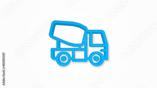 Concrete mixing truck 3d line flat color icon. Realistic vector illustration. Pictogram isolated. Top view. Colorful transparent shadow design.