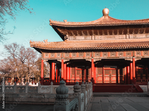 Tibetan Buddhist temple - Lama Temple in Beijing - Traditional chinese architecture with decorated and painted building photo