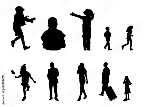 Vector silhouettes, Outline silhouettes of people, Contour drawing, people silhouette, Icon Set Isolated, Silhouette of sitting people, Architectural set	
