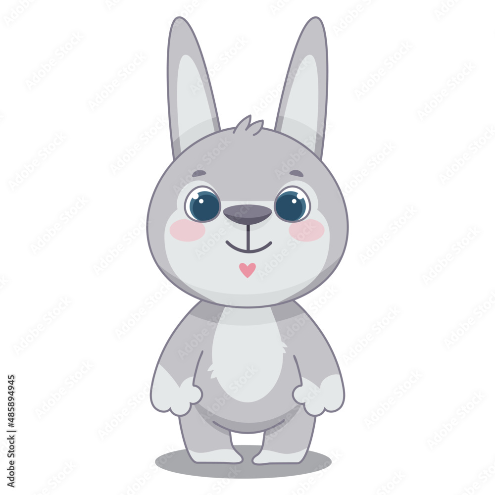 Bunny is a children's character. Cute cartoon style. Postcard. Poster. Decorative element
