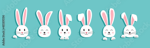 Easter bunny head vector icon, cartoon rabbit, white cute character. Funny animal illustration