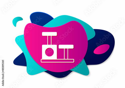 Color Cat scratching post with toy icon isolated on white background. Abstract banner with liquid shapes. Vector