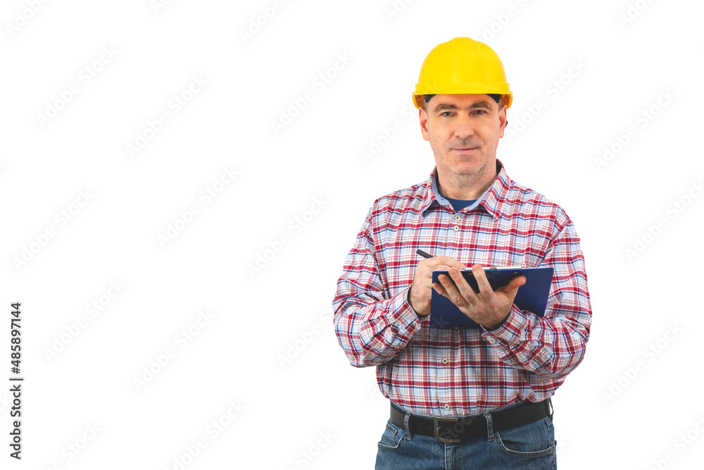 A man holding a folder over isolated background A man holding a folder over isolated background