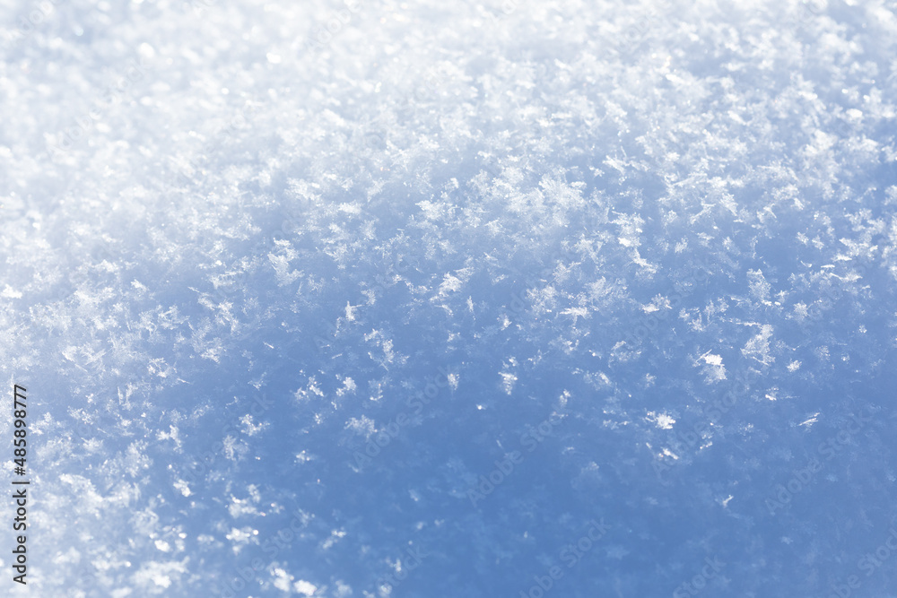 Macro view crystal snowflakes. Winter season decorative nature frame snow texture. shallow depth of field