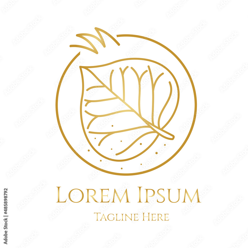 Fototapeta premium Luxury leaf logo with dummy text vector illustration on white background.