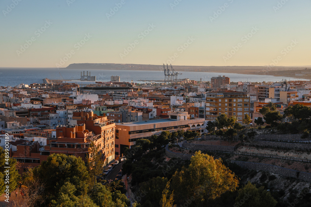 Beautiful sunset with landscape from the San Fernando castle in Alicante