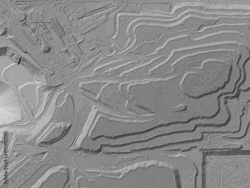 Digital elevation model. GIS product made after proccesing aerial pictures. It shows excavation site with steep rock walls that was mapped from a drone