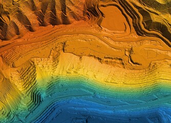 Digital elevation model. GIS product made after proccesing aerial pictures. It shows excavation site with steep rock walls that was mapped from a drone