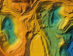 Digital elevation model. GIS product made after proccesing aerial pictures. It shows excavation site with steep rock walls that was mapped from a drone