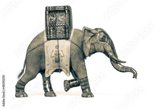 elephant warrior is walking side view