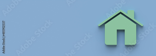 House icon on blue pastel background 3d rendering, 3D illustration.
 photo