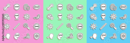 Set line Shield protecting from virus, Corona covid-19, Virus, 2019-nCoV location, Negative, and icon. Vector