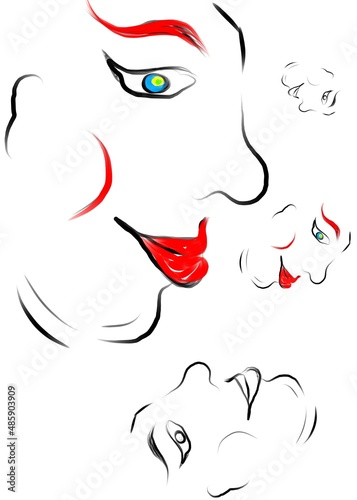 women with red lips on a white background