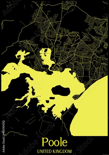 Black and Yellow map of Poole United Kingdom. photo