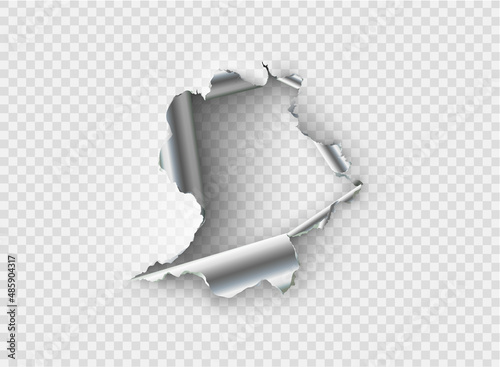 ragged Hole torn in ripped metal on transparent background