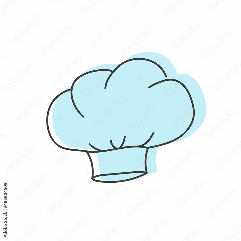 Blue chef hat icon, hand drawn vector illustration. Line headdress isolated on white background Blue chef hat icon, hand drawn vector illustration. Line headdress isolated on white background