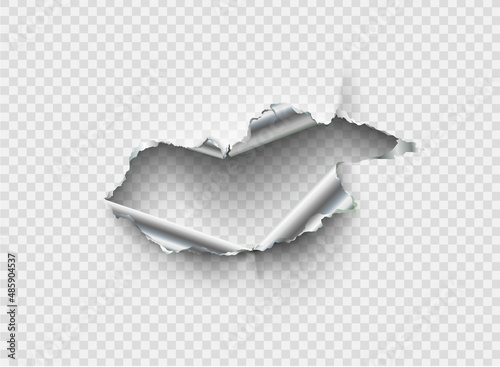 ragged Hole torn in ripped metal on transparent background