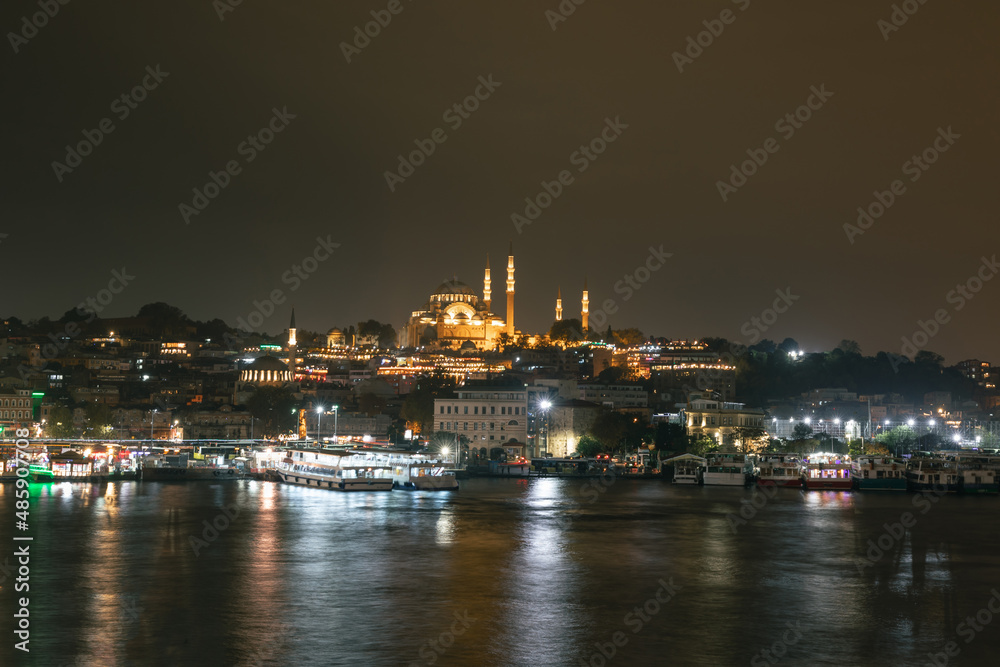 Istanbul. Suleymaniye Mosque at night in Istanbul