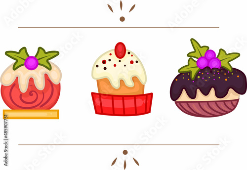 A set of delicious cakes. Vector illustration.